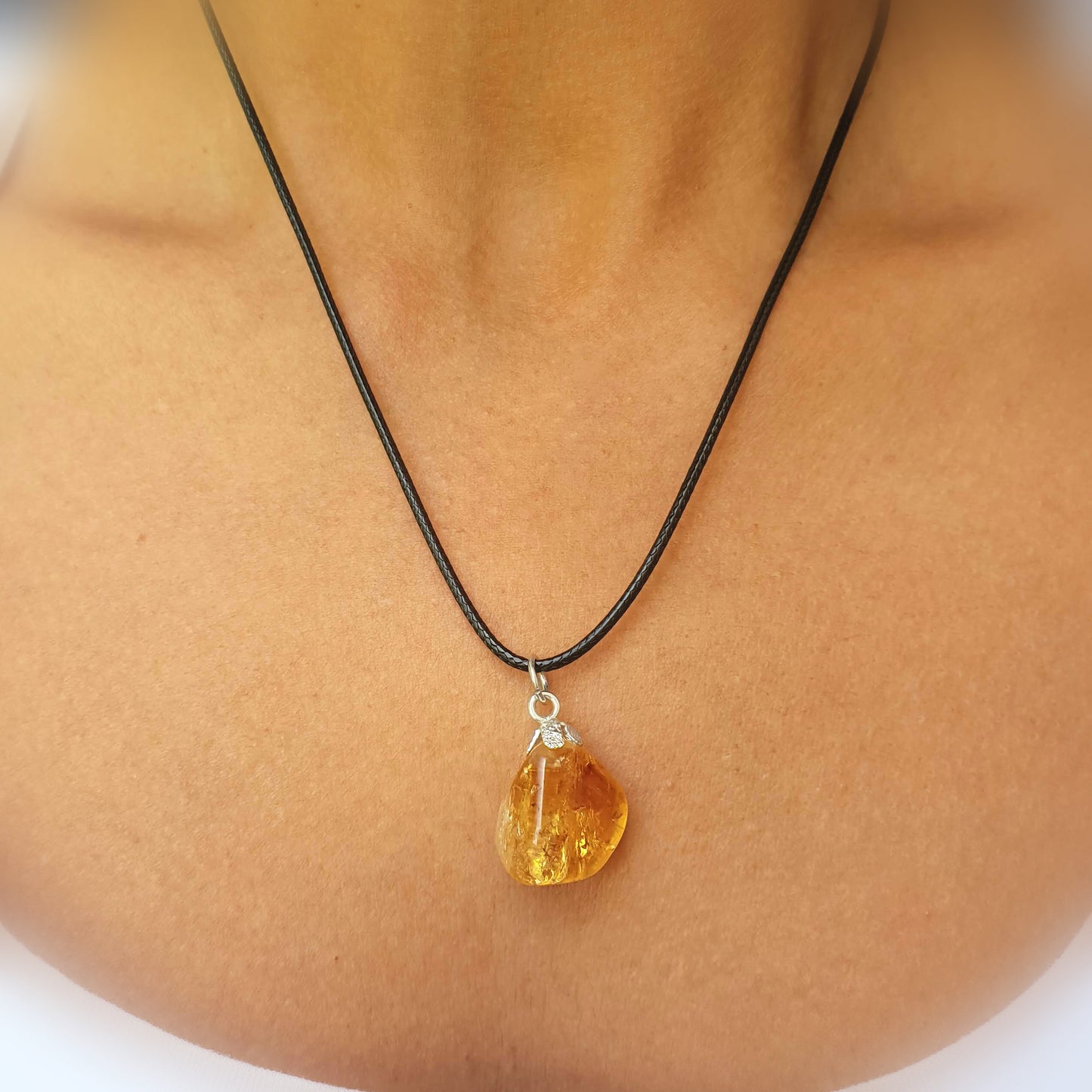 Collar citrino plata de ley rodado