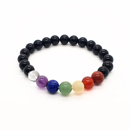 Pulsera 7 chakras con obsidiana negra bolas 8mm