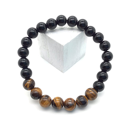 Pulsera Alma Fuerte y  Energía Inquebrantable - Ojo de tigre con obsidiana negra bolas 6mm