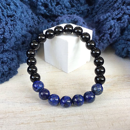 Pulsera lapislazuli con obsidiana negra bolas 8mm