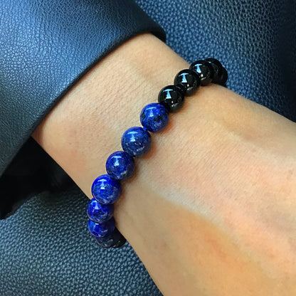 Pulsera lapislazuli con obsidiana negra bolas 8mm