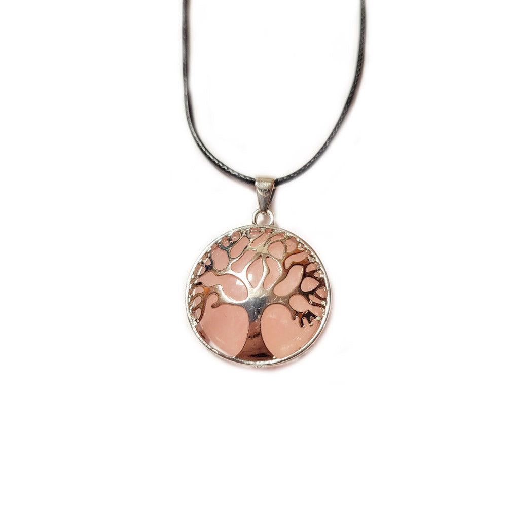 Collar cuarzo rosa arbol de la vida 4 cm