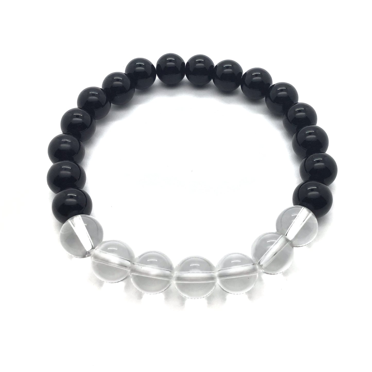 Pulsera cuarzo blanco con obsidiana negra bolas 8mm