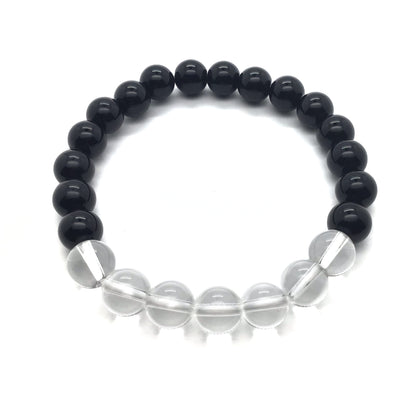 Pulsera cuarzo blanco con obsidiana negra bolas 8mm