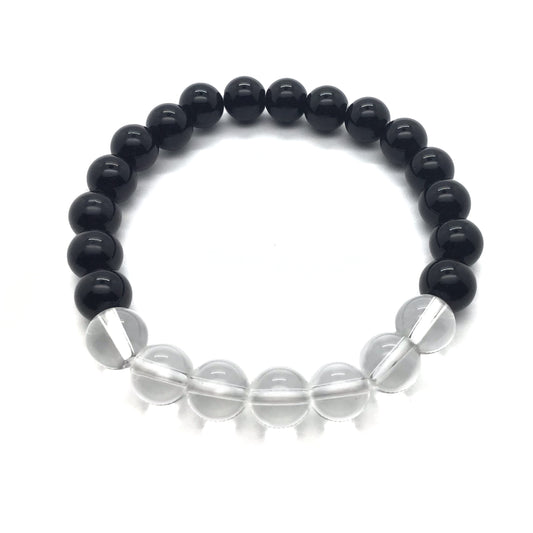Pulsera cuarzo blanco con obsidiana negra bolas 8mm