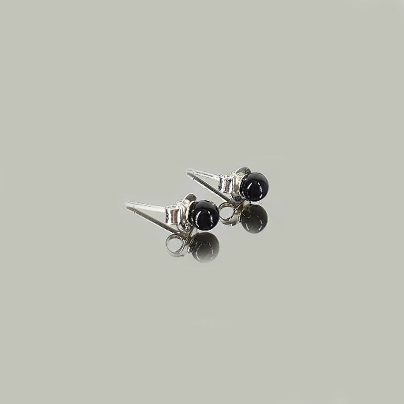 Pendientes obsidiana negra bola en plata