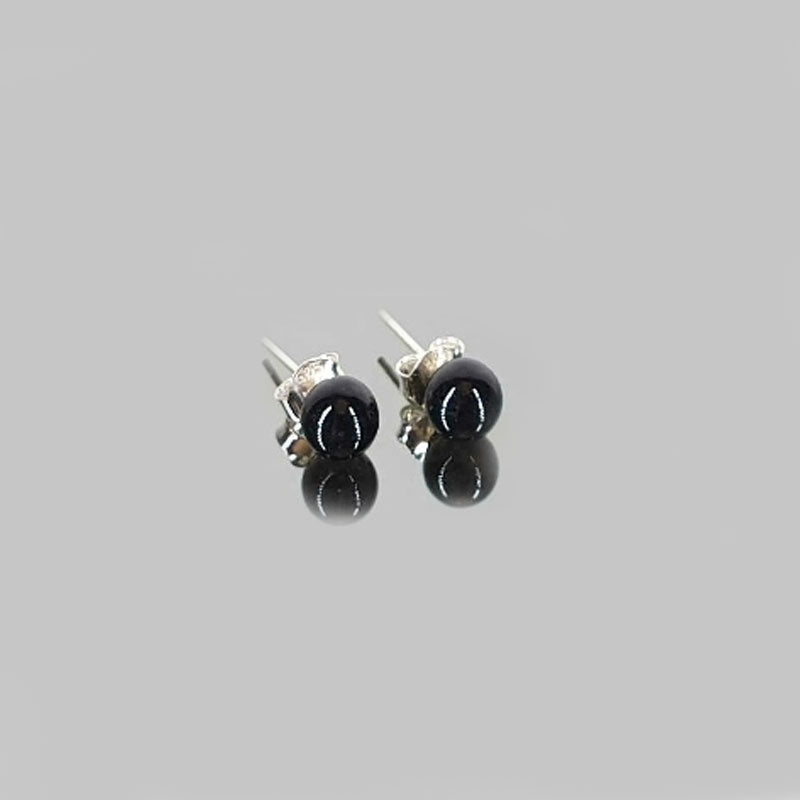 Pendientes obsidiana negra bola en plata