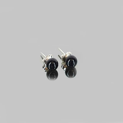 Pendientes obsidiana negra bola en plata