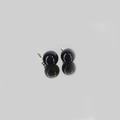 Pendientes obsidiana negra bola en plata