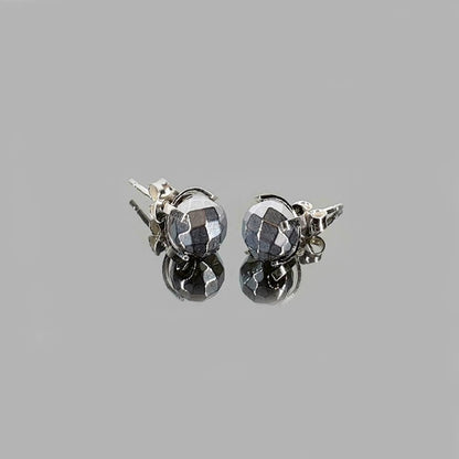 Pendientes hematite facetada garra 8mm plata