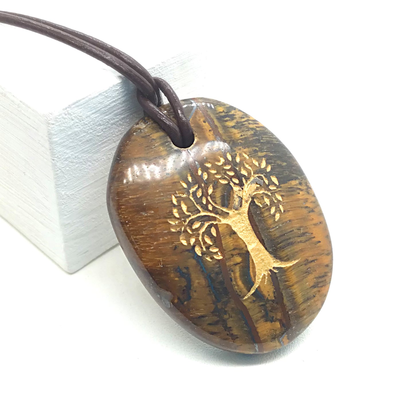 Collar ojo de tigre arbol de la vida plano 3-4 cm