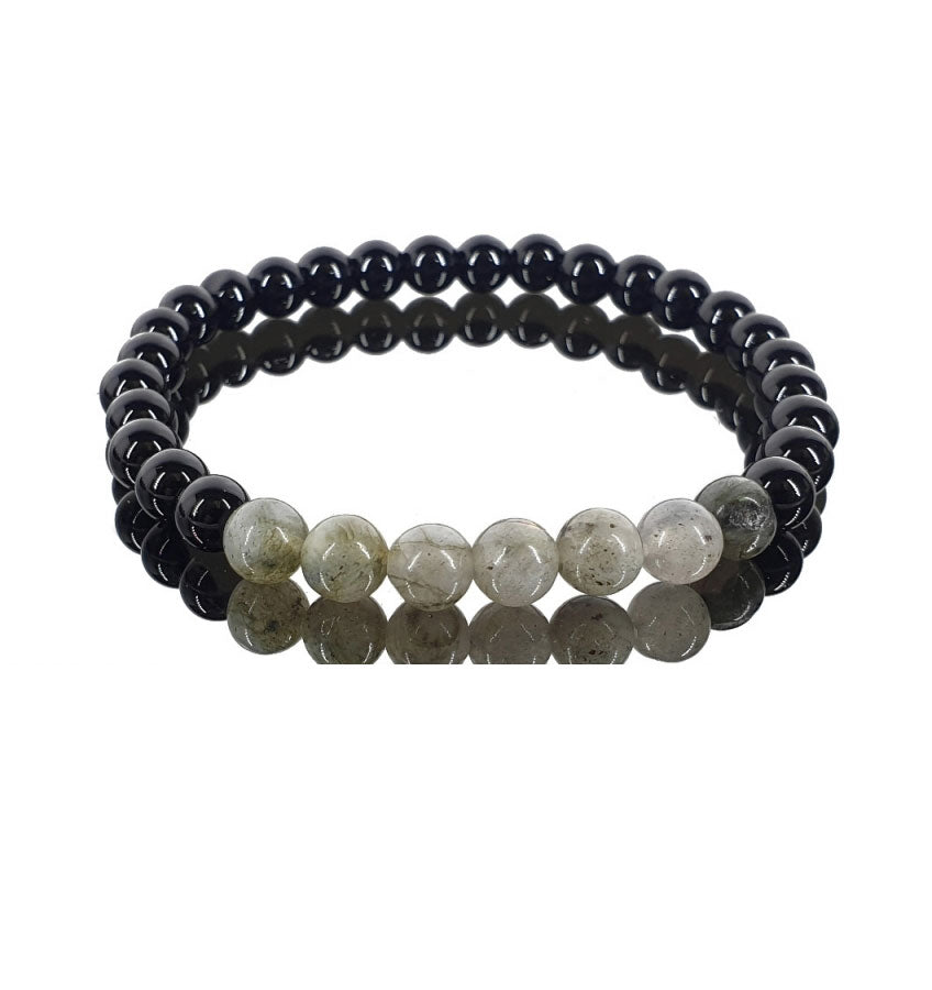 Pulsera Labradorita Con Obsidiana negra bolas 6mm
