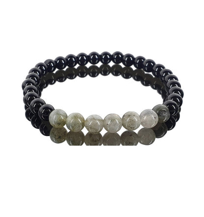 Energía que te protege y te eleva (pulsera labradorita con obsidiana negra bolas 6mm)