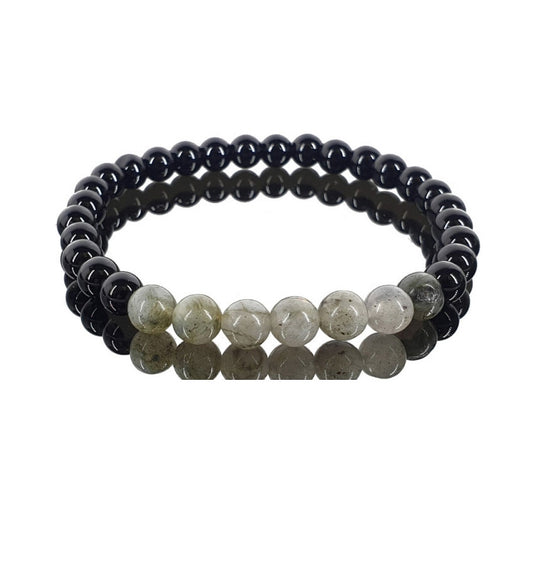 Pulsera Labradorita Con Obsidiana negra bolas 6mm