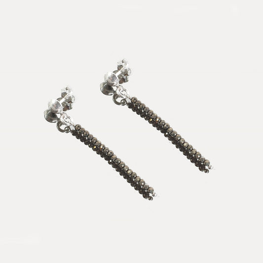 Pendientes largos pirita bolas talladas 2mm
