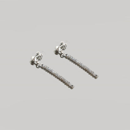 Pendientes largos labradorita bolas talladas 2mm