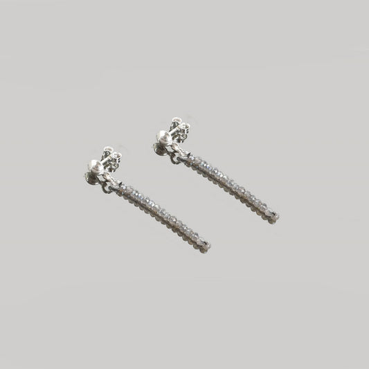 Pendientes largos labradorita bolas talladas 2mm