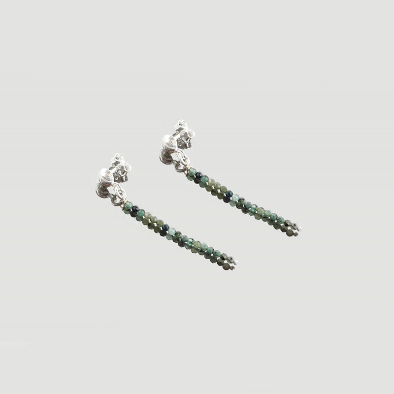 Pendientes largos Esmeralda bolas talladas 2mm