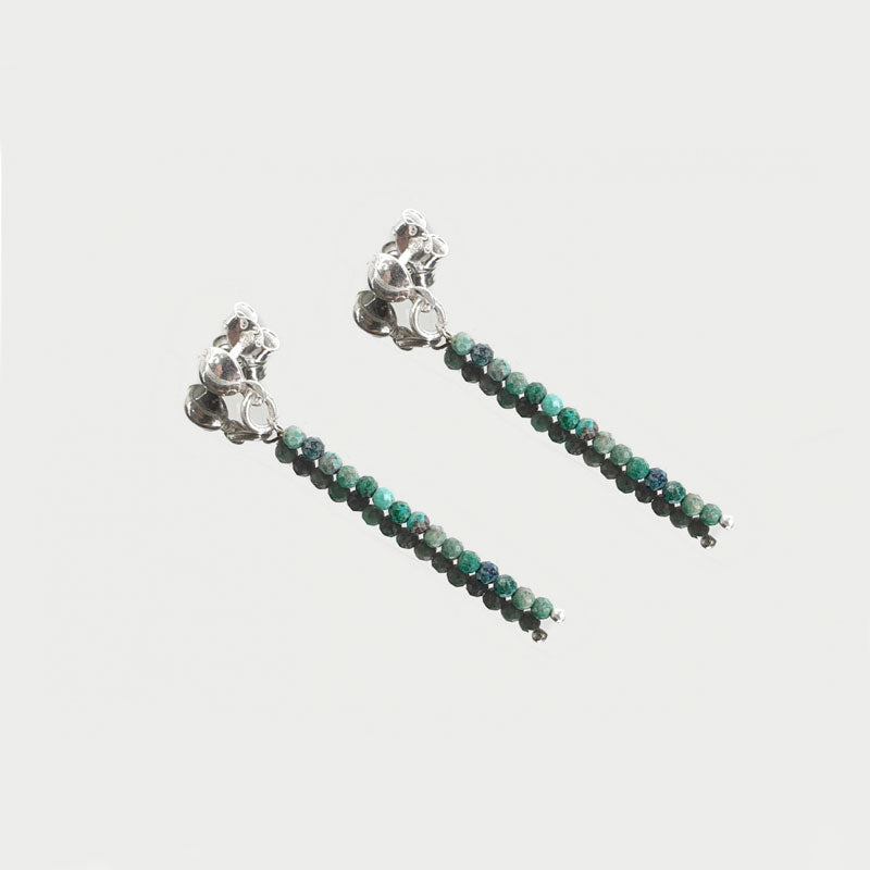 Pendientes largos Crisocola bolas talladas 2mm