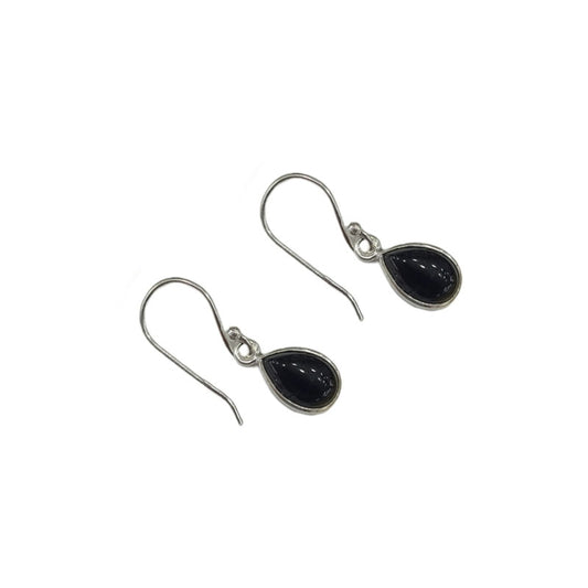 Pendientes plata de ley lágrima turmalina negra