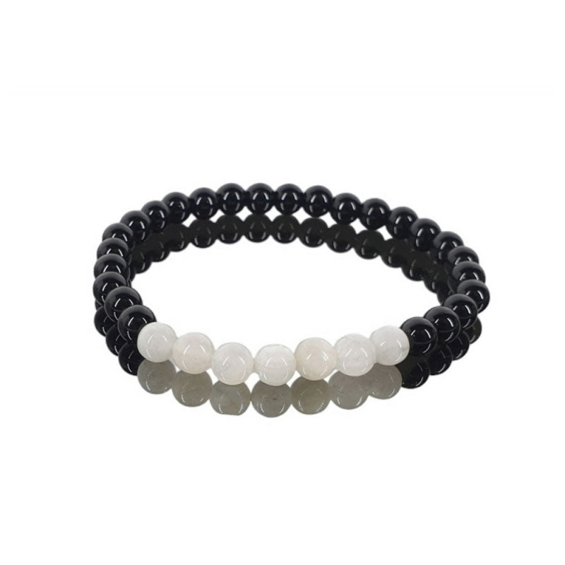 Pulsera piedra luna con obsidiana negra 6mm