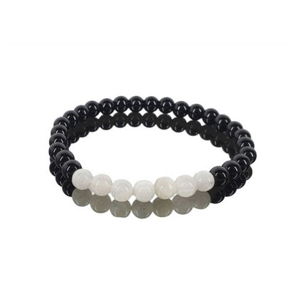 Pulsera piedra luna con obsidiana negra 6mm