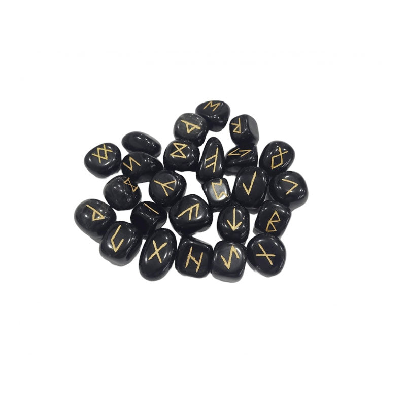 Juego Runas obsidiana negra artesanas en bolsita