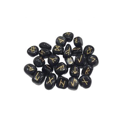 Juego Runas obsidiana negra artesanas en bolsita