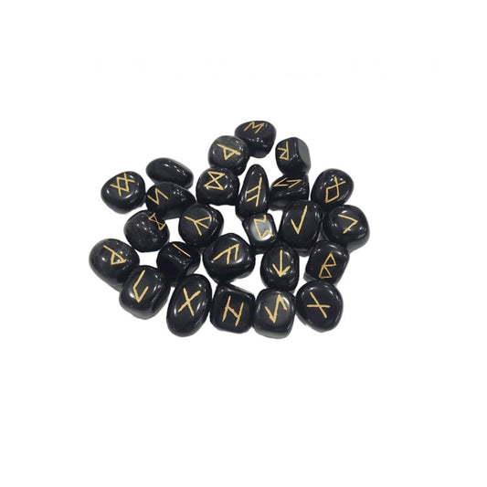 Juego Runas obsidiana negra artesanas en bolsita