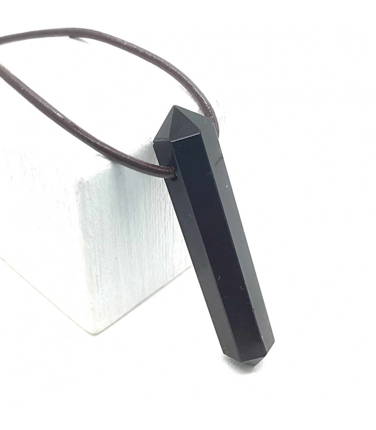 Collar obsidiana negra punta biterminada 3-4 cm