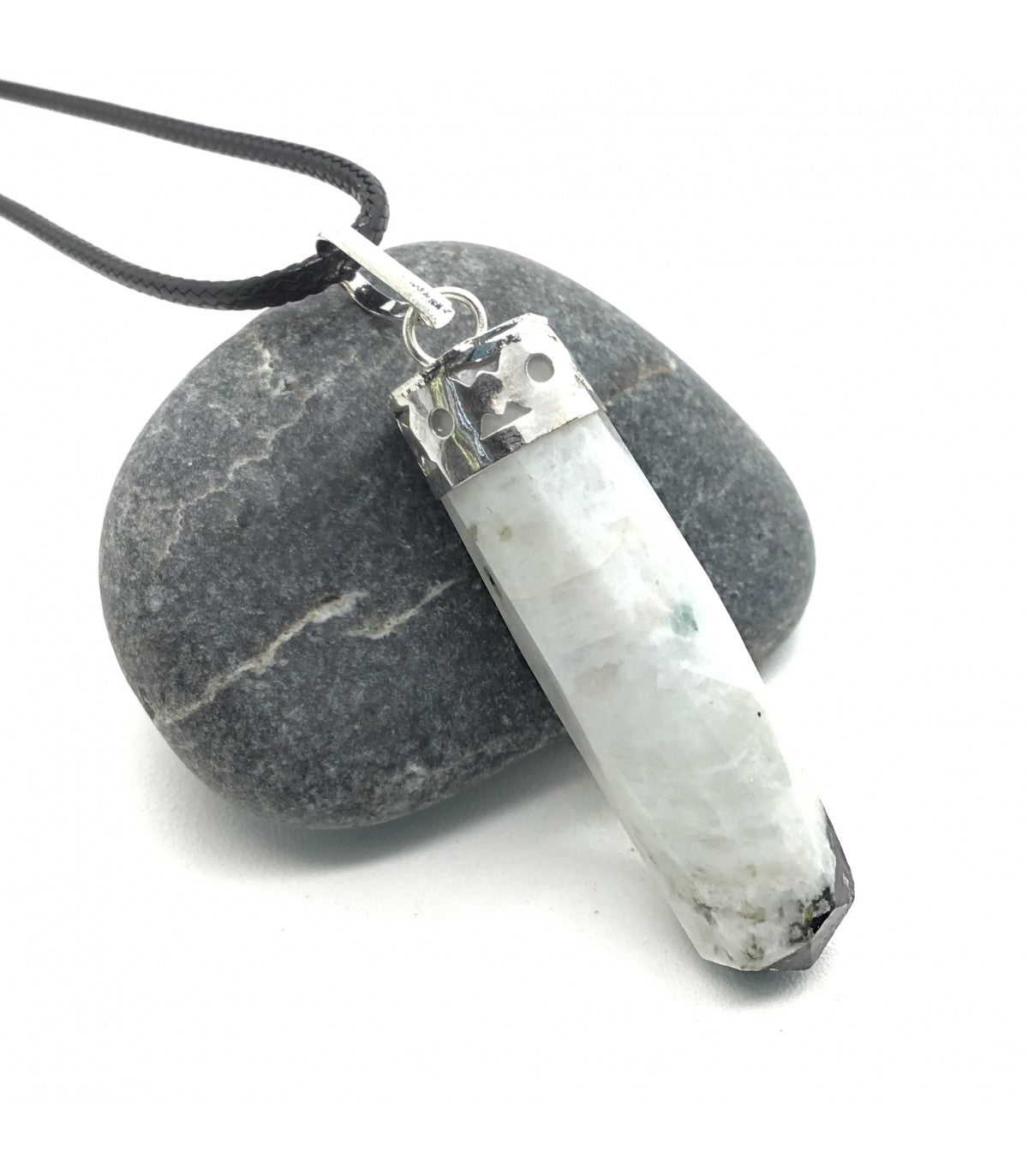 Collar piedra luna punta lapidada 3-4 cm