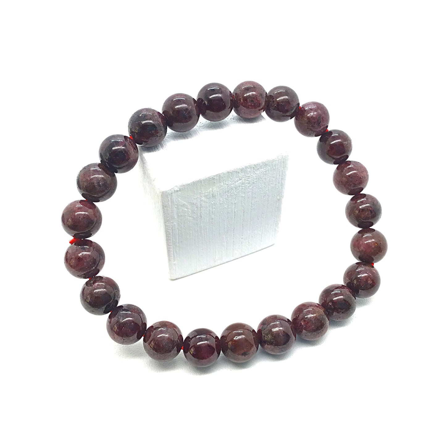 Pulsera granate rojo bolas 8mm elastica