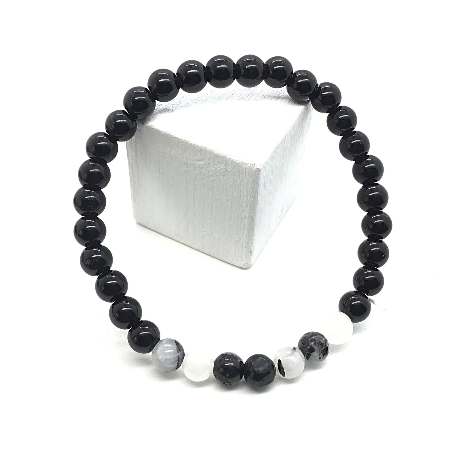 Pulsera cuarzo turmalina con obsidiana negra bolas 6mm