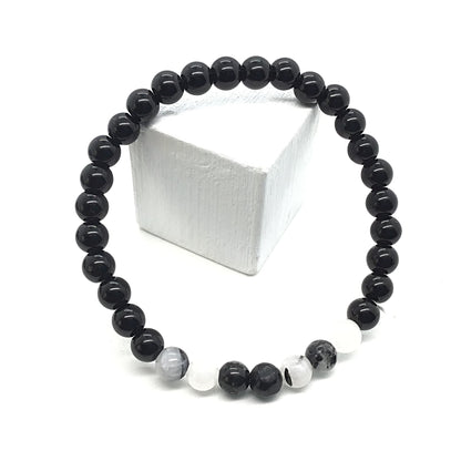 Pulsera cuarzo turmalina con obsidiana negra bolas 6mm