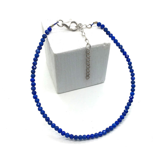 Pulsera lapislázuli facetada 2mm plata de ley