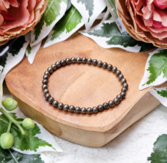 Pulsera De Pirita 4mm  Elástica Ajustable