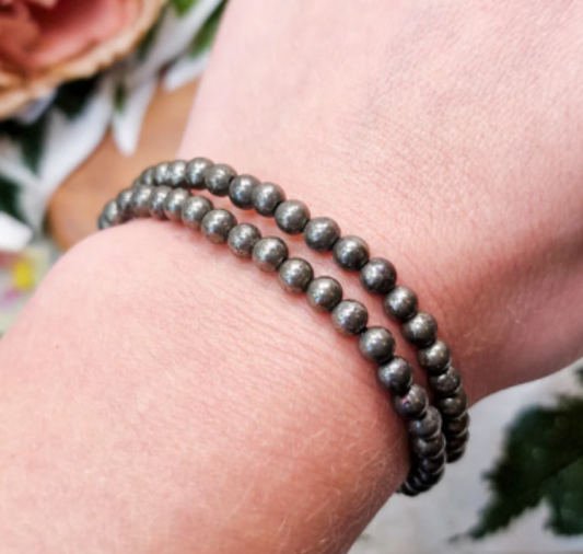 Pulsera De Pirita 4mm  Elástica Ajustable