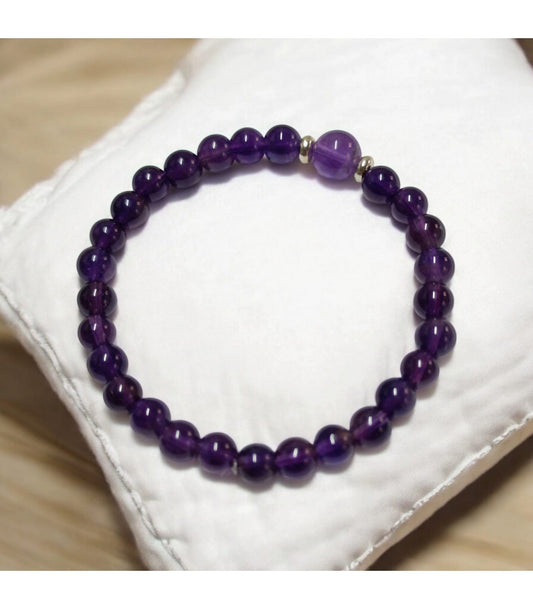 Pulsera amatista bolas 6mm con dijes