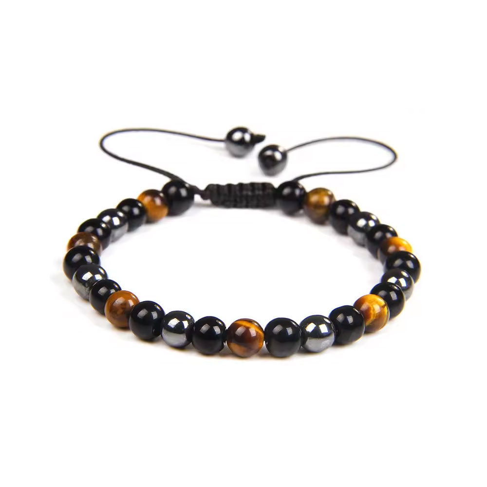 Pulsera Ojo de tigre, obsidiana y hematite bolas 6mm ajustable