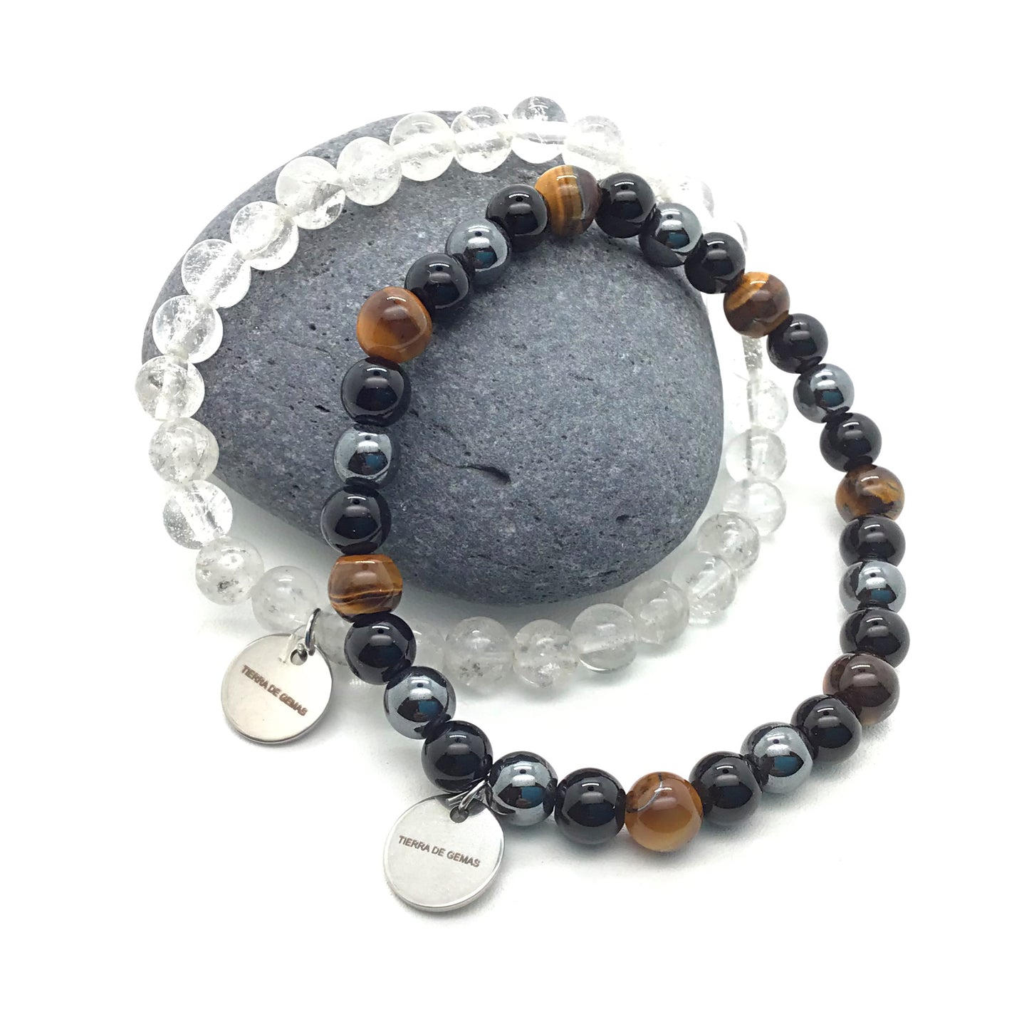 Pack Pulsera Ojo de tigre, obsidiana, hematite y cuarzo bolas 6mm