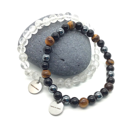 Pack Pulsera Ojo de tigre, obsidiana, hematite y cuarzo bolas 6mm