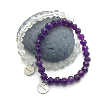 Calma, equilibrio y energía positiva (pack Pulsera Cuarzo y Amatista bolas 6mm)