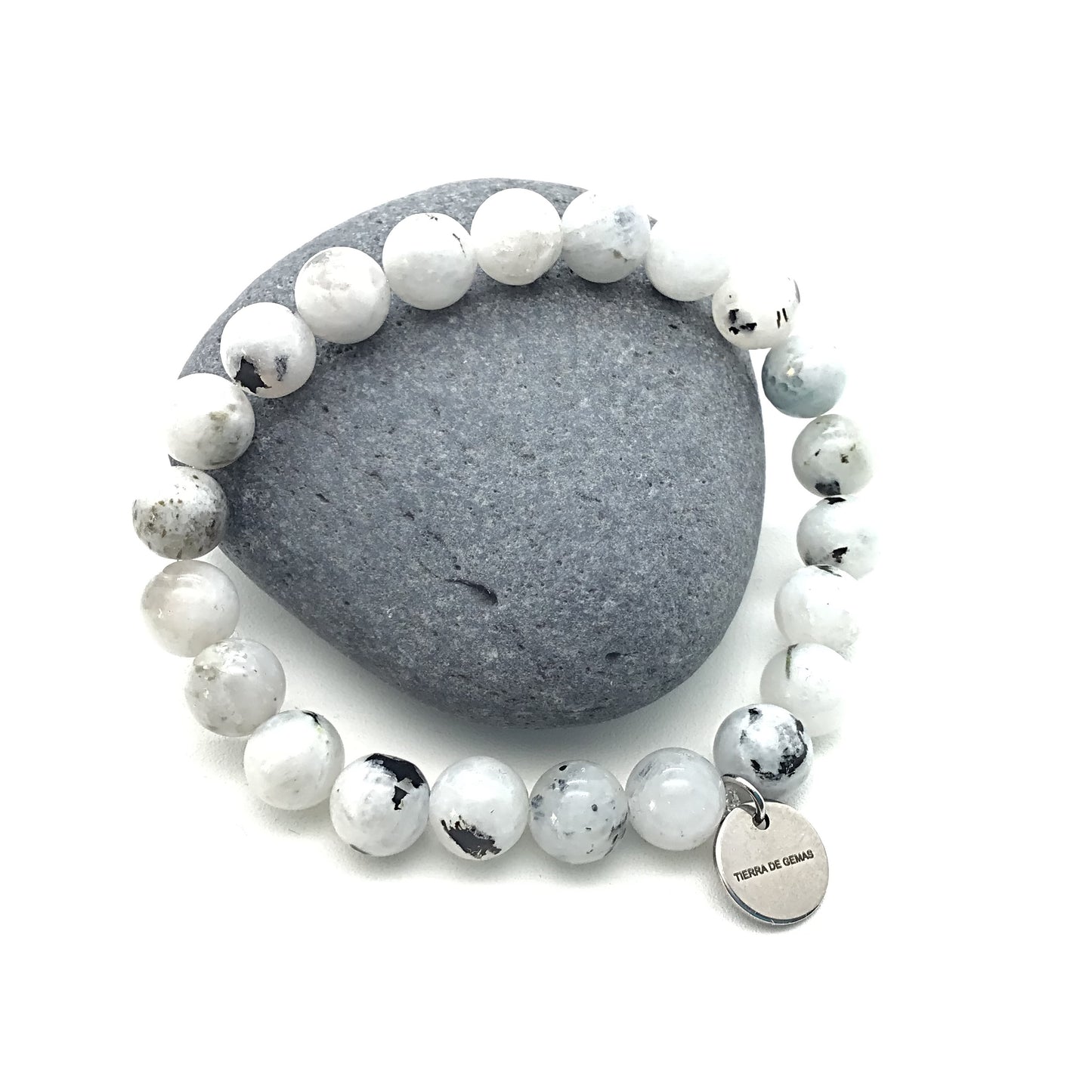 Pulsera piedra luna natural bolas 8mm ajustable