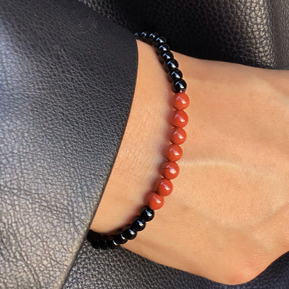 Fuerza y Protección Activa (pulsera Jaspe Rojo Con Obsidiana negra bolas 4mm)
