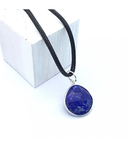 Collar lapislazuli facetado en plata de ley 1,5 - 2 cm