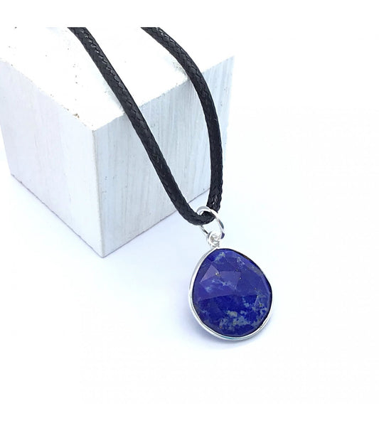 Collar lapislazuli facetado en plata de ley 1,5 - 2 cm