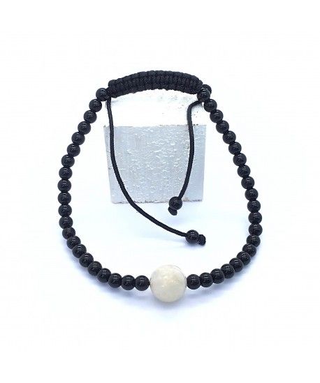 Pulsera piedra luna con obsidiana negra y macrame