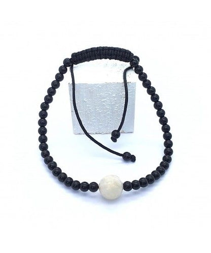 Pulsera piedra luna con obsidiana negra y macrame