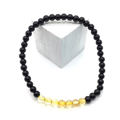 Pulsera Citrino Con Obsidiana negra bolas 4mm