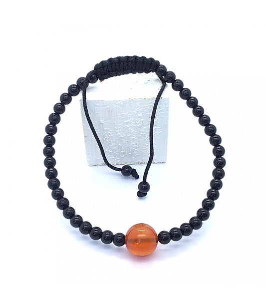 Pulsera obsidiana negra con carneola macramé ajustable